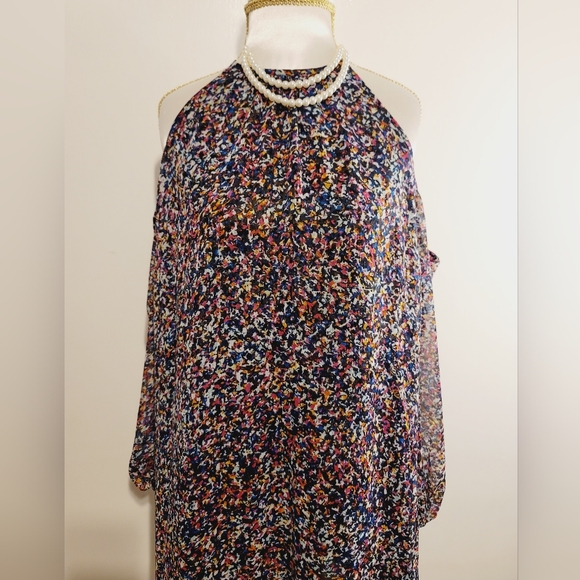 1. STATE Multicolored Print Chiffon Cold Shoulder Dress - Picture 4 of 13